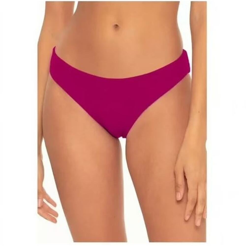 NWT BECCA Fine Line Ruched-Back Hipster Bikini Bottom Pomegranate Womens Size XS